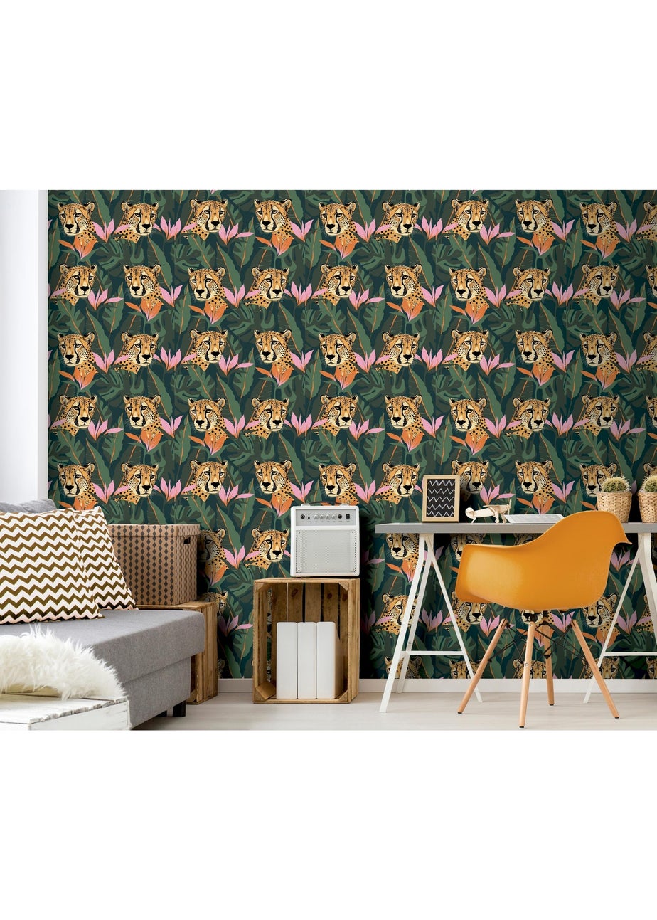 Arthouse Jungle Leopard Dark Green Wallpaper