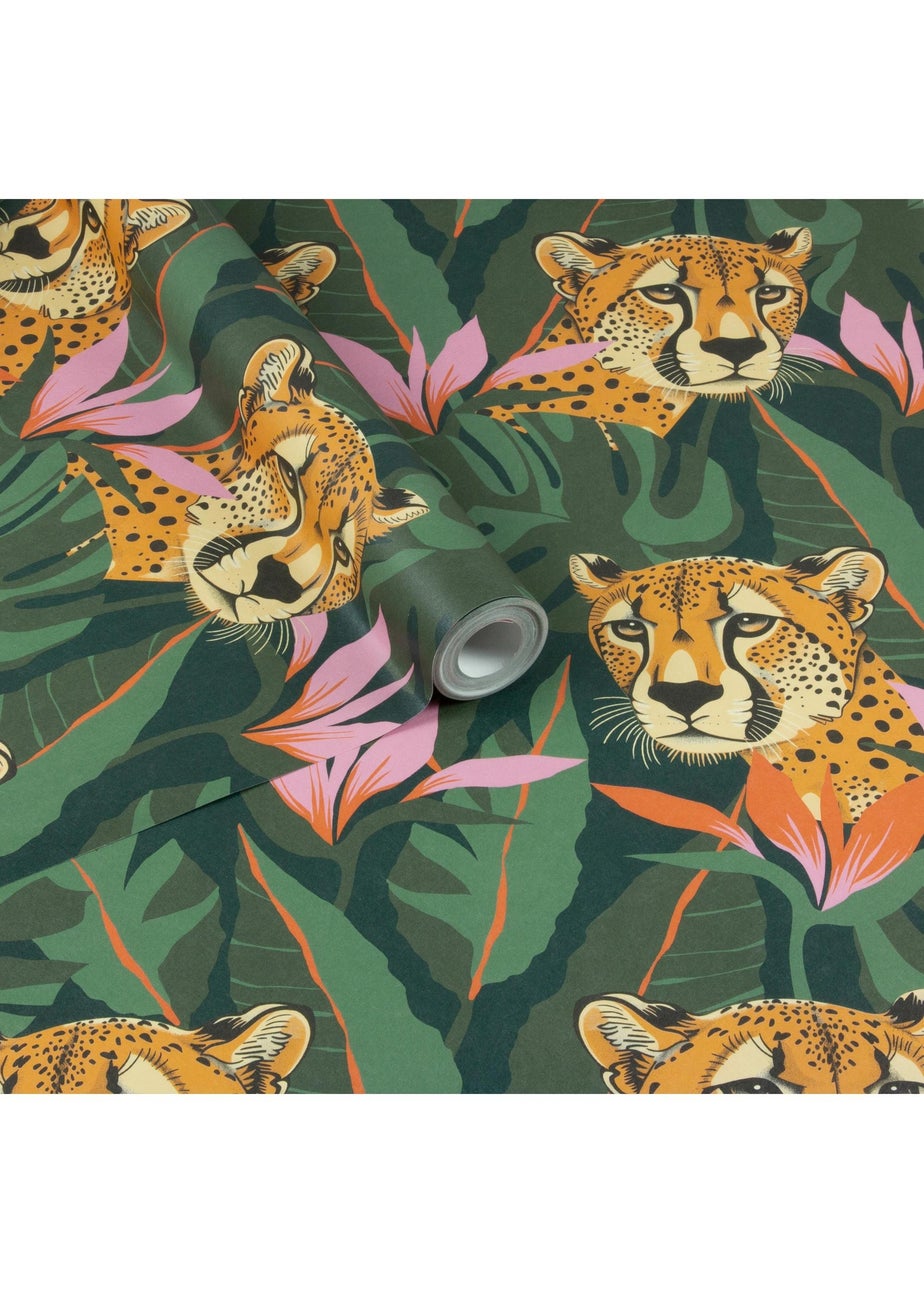 Arthouse Jungle Leopard Dark Green Wallpaper