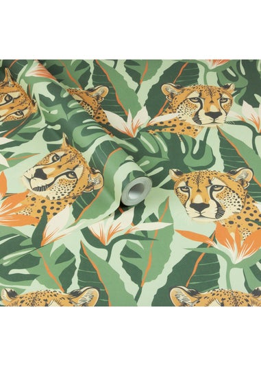 Arthouse Jungle Leopard Light Green Wallpaper