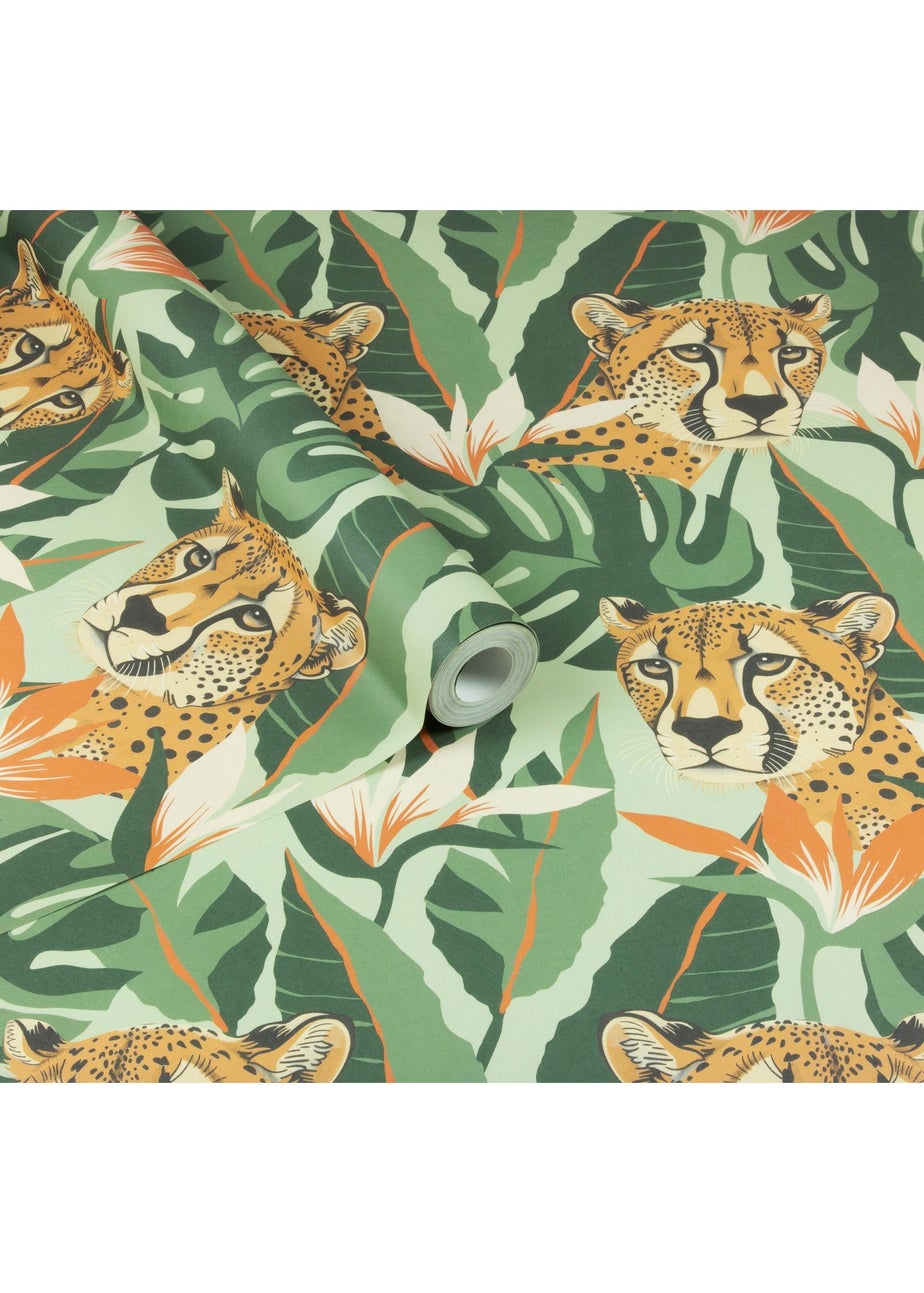 Arthouse Jungle Leopard Light Green Wallpaper