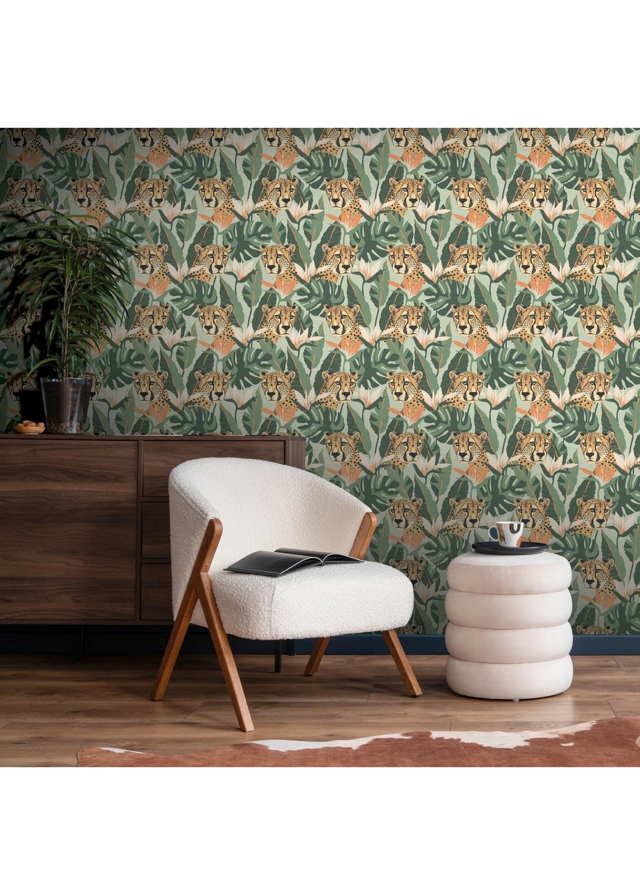 Arthouse Jungle Leopard Light Green Wallpaper
