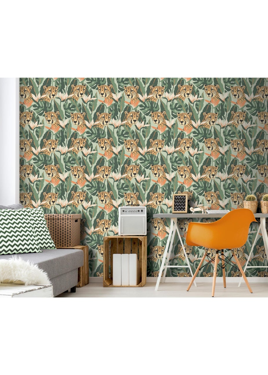 Arthouse Jungle Leopard Light Green Wallpaper