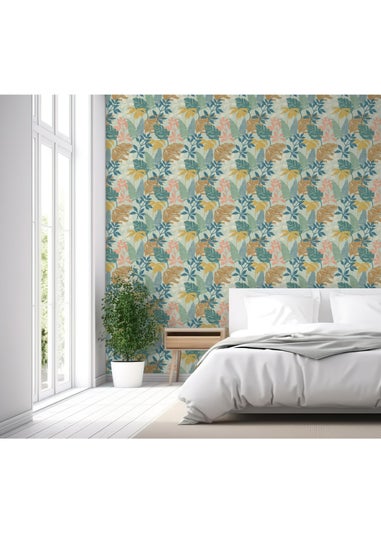 Arthouse Fun Leaf Blue Multi Wallpaper