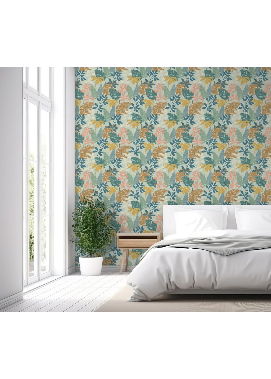 Arthouse Fun Leaf Blue Multi Wallpaper