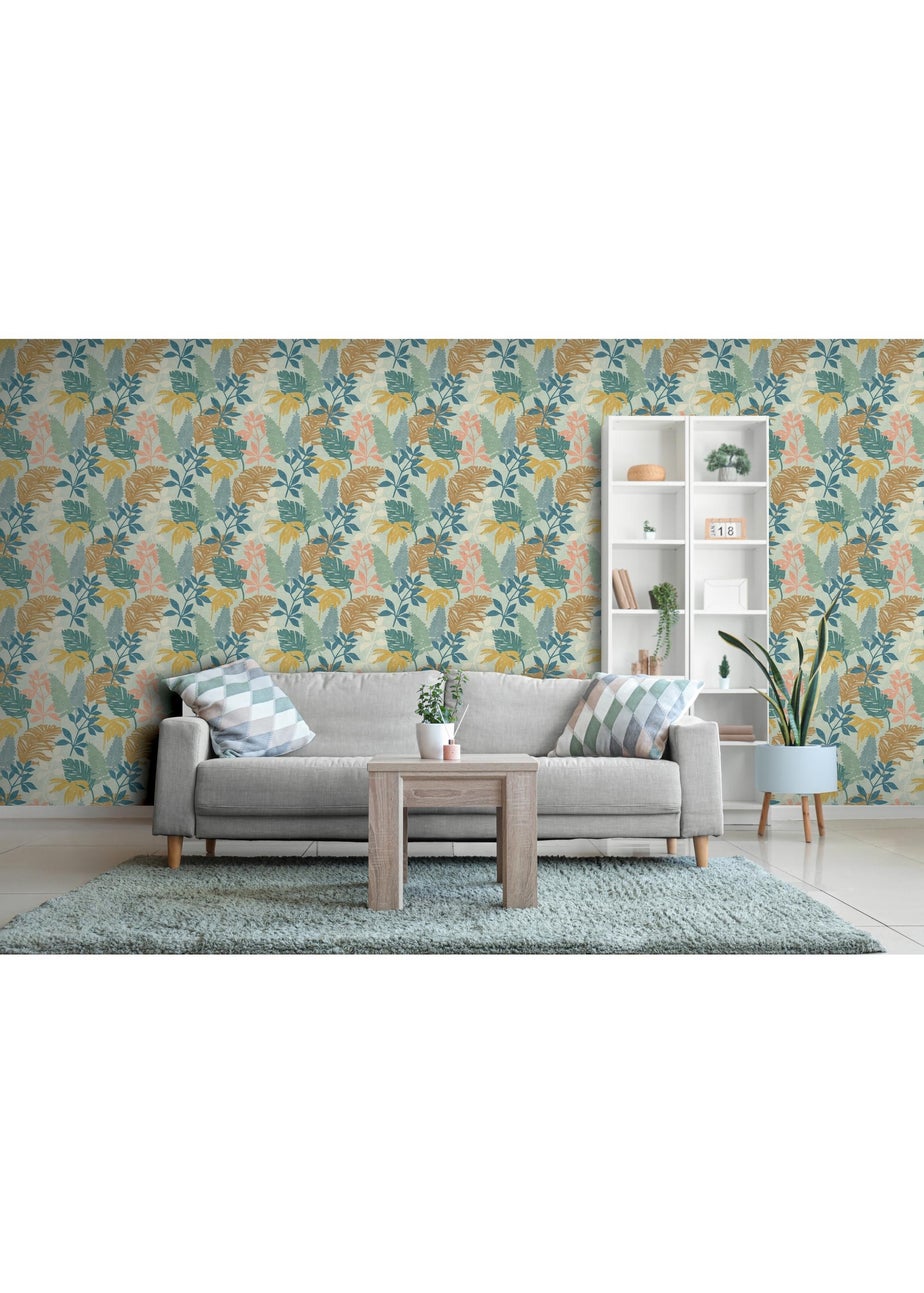 Arthouse Fun Leaf Blue Multi Wallpaper
