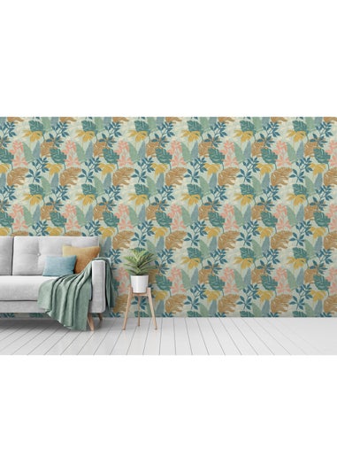 Arthouse Fun Leaf Blue Multi Wallpaper