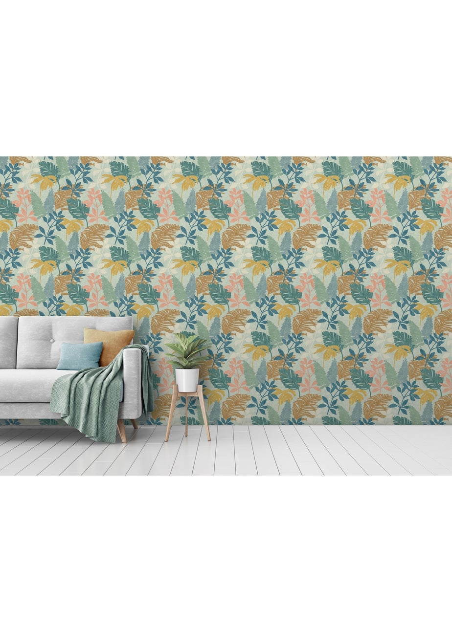 Arthouse Fun Leaf Blue Multi Wallpaper