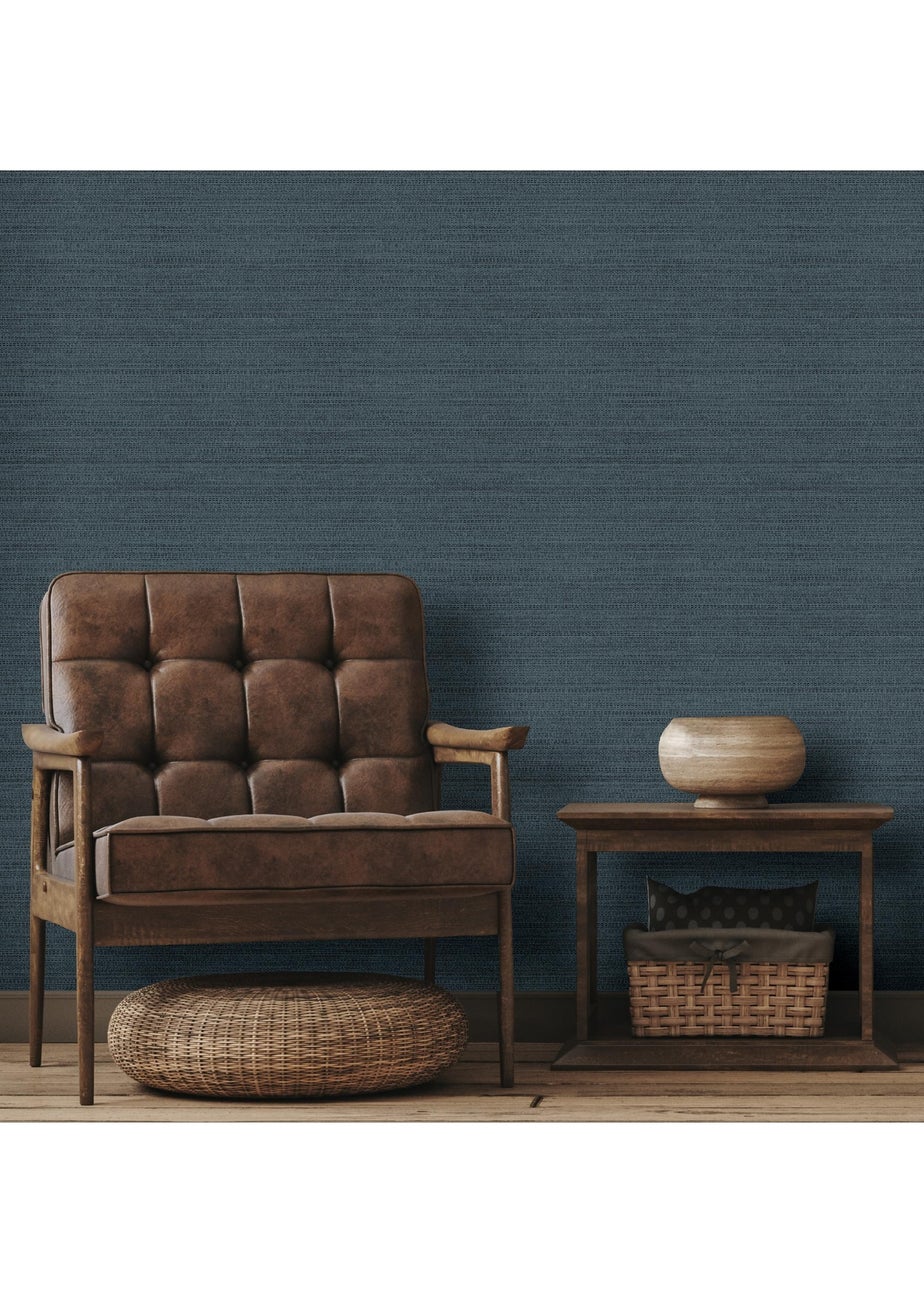 Arthouse Raffia Texture Blue Wallpaper