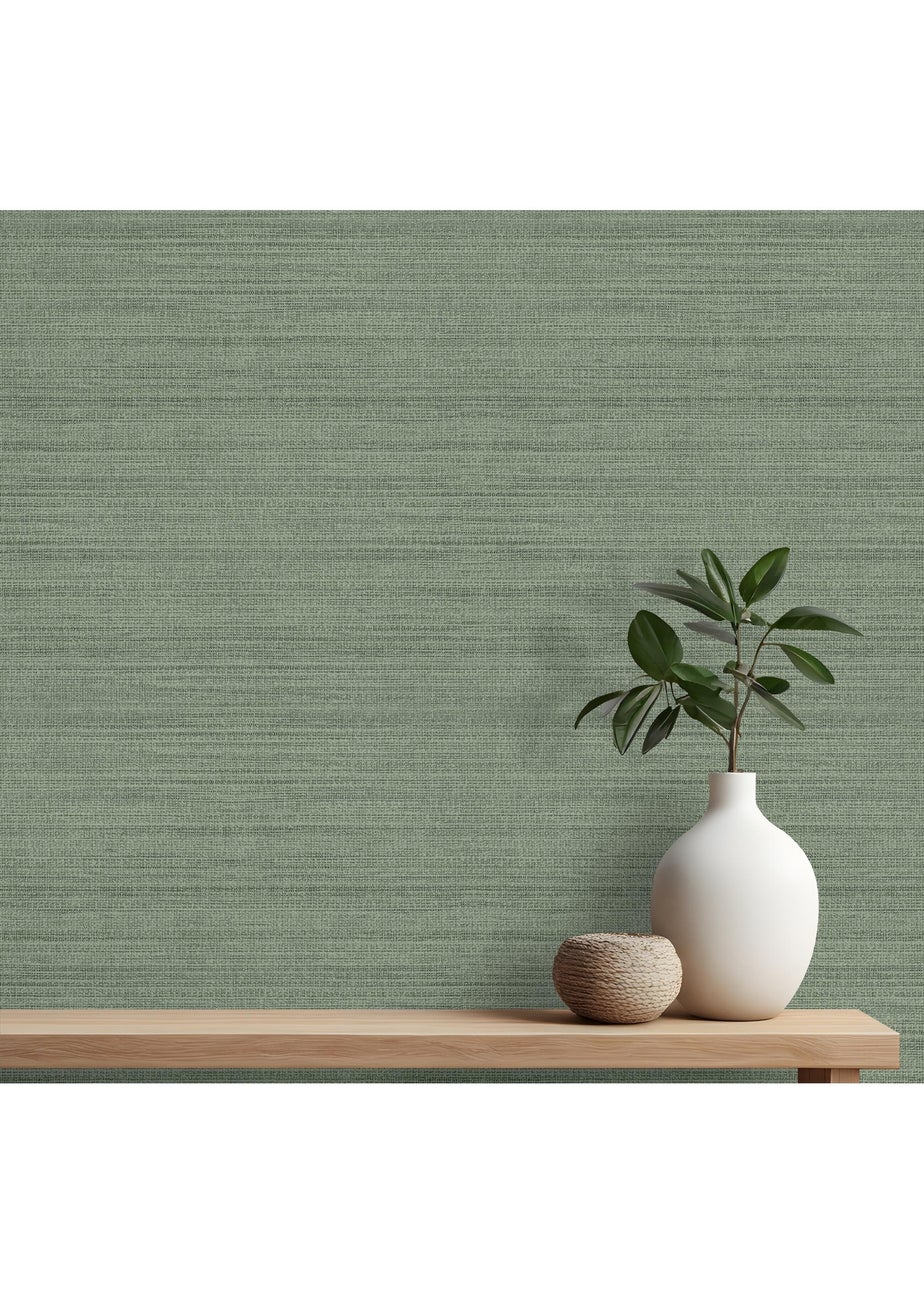 Arthouse Raffia Texture Green Wallpaper