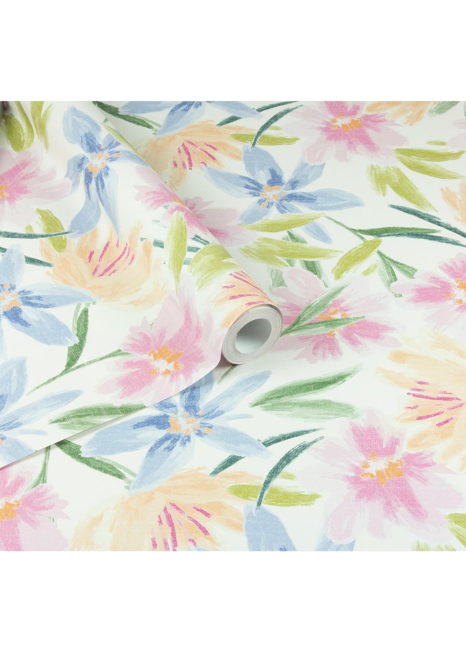 Arthouse Watercolour Floral White Wallpaper