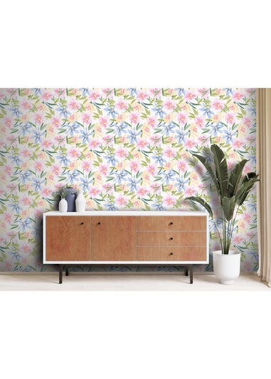 Arthouse Watercolour Floral White Wallpaper
