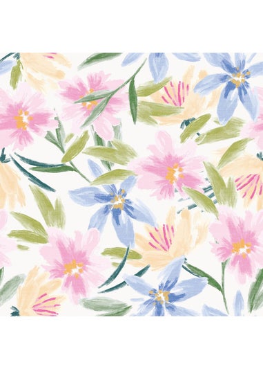 Arthouse Watercolour Floral White Wallpaper
