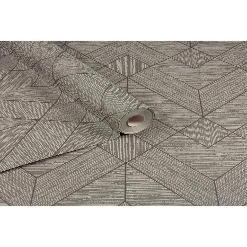 Arthouse Wood Grain Geo Charcoal / Gold Wallpaper