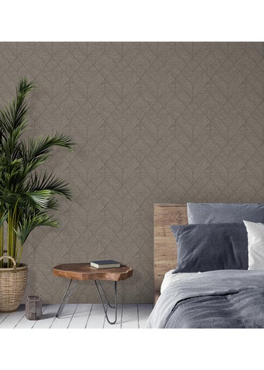 Arthouse Wood Grain Geo Charcoal / Gold Wallpaper
