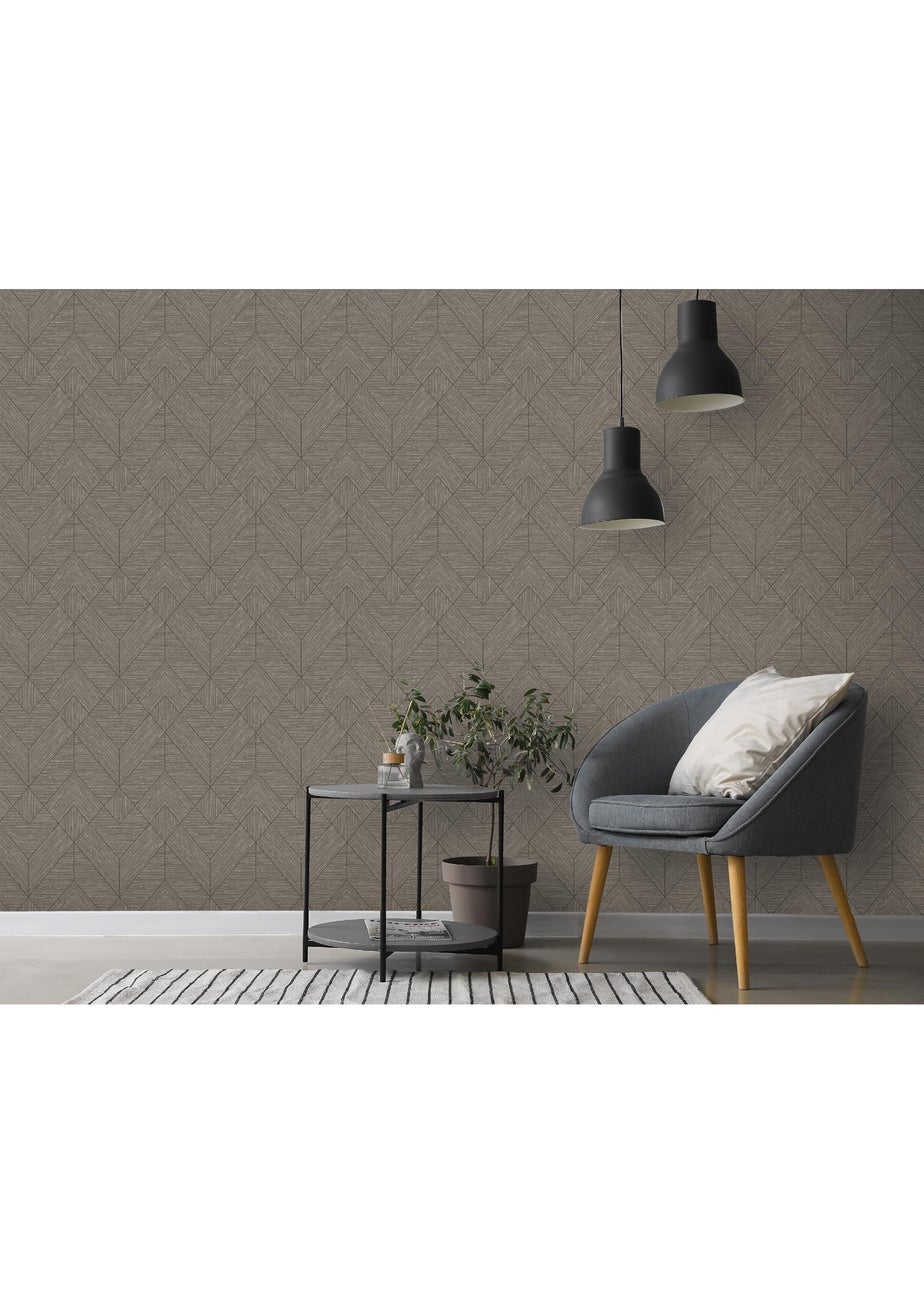 Arthouse Wood Grain Geo Charcoal / Gold Wallpaper