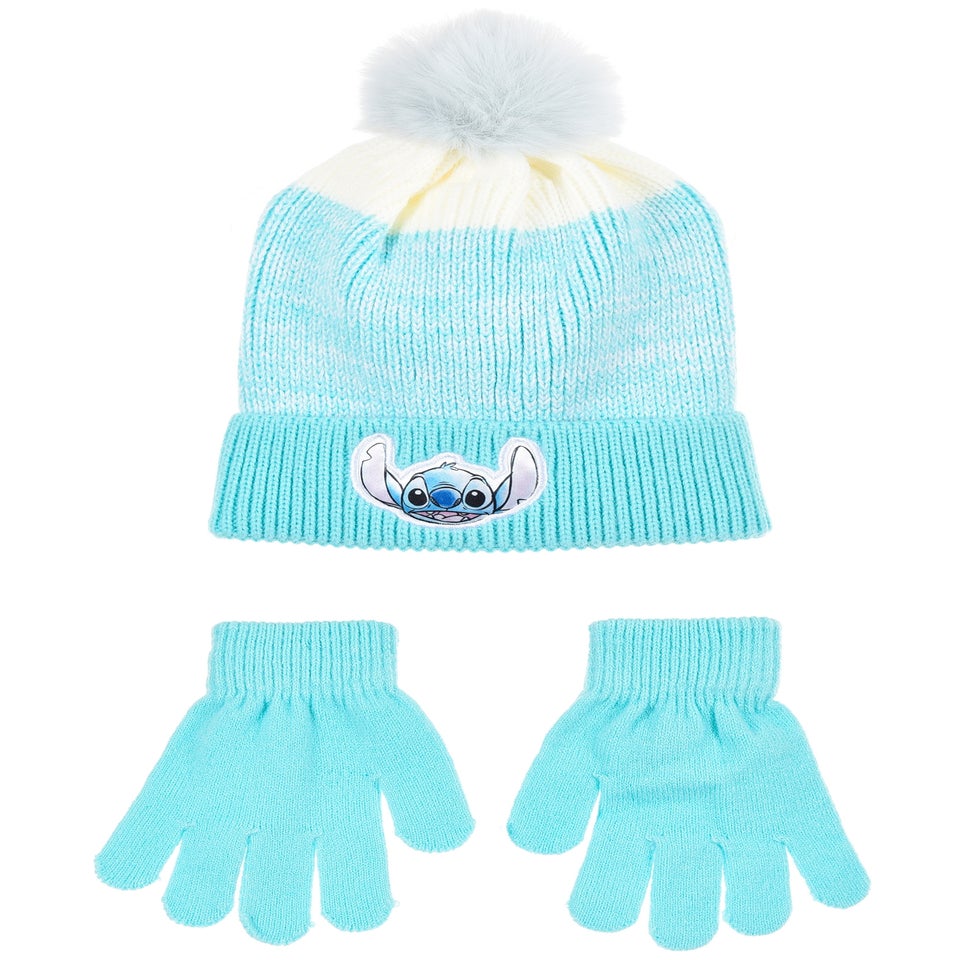 Disney Stitch Emblem Kids Blue Hat & Glove Set