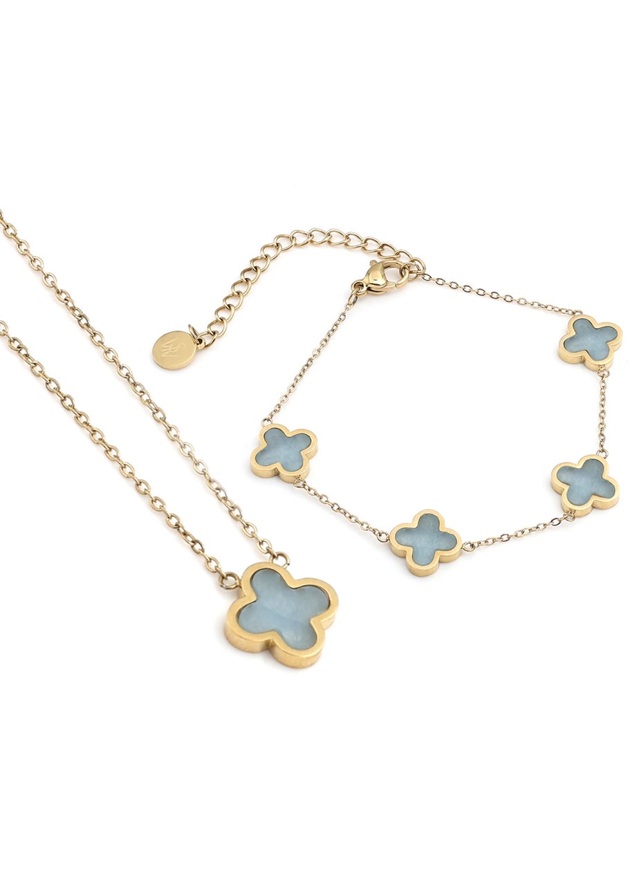 Say It With Yellow Gold Turquoise Crystal Clover Gift Set