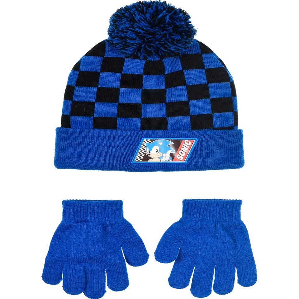 Sonic Checkers Kids Blue Hat & Glove Set