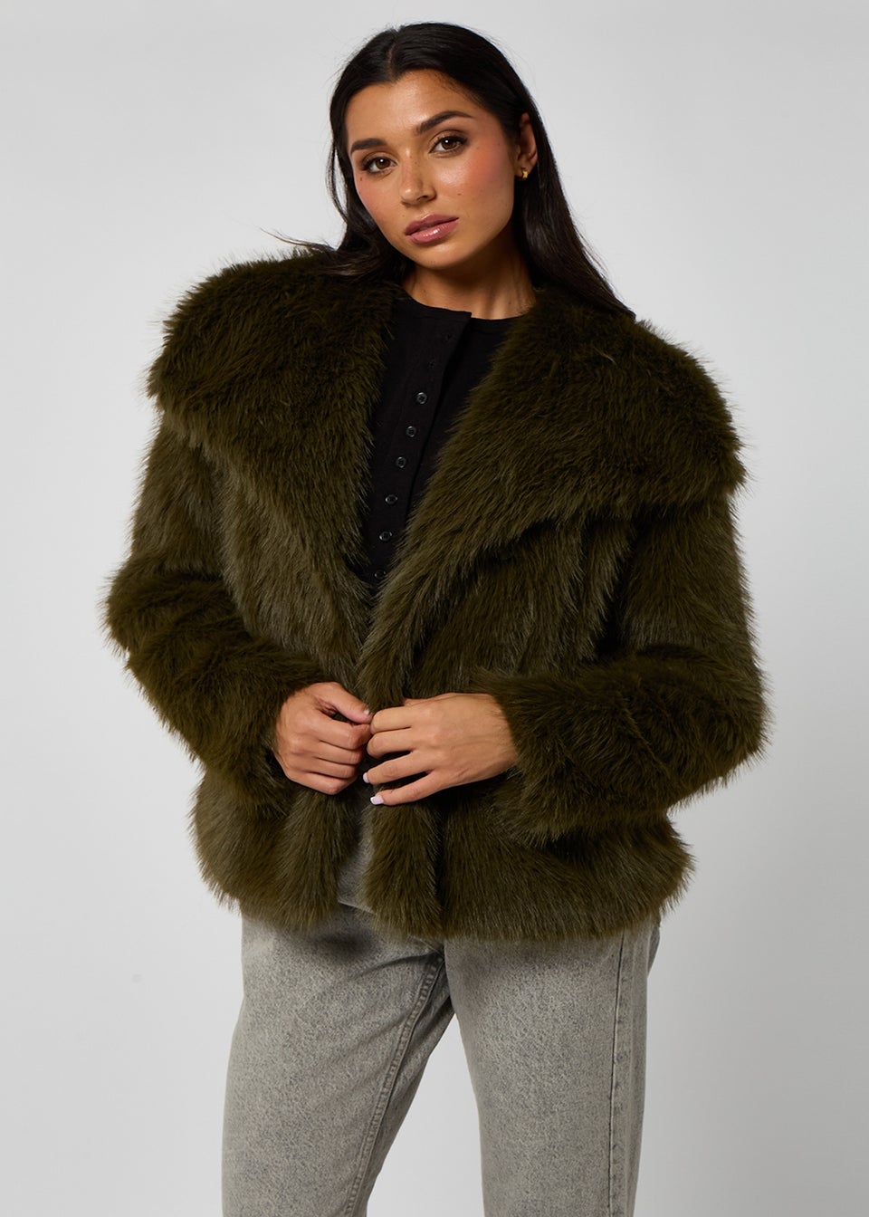 Urban Bliss Khaki Faux Fur Jacket