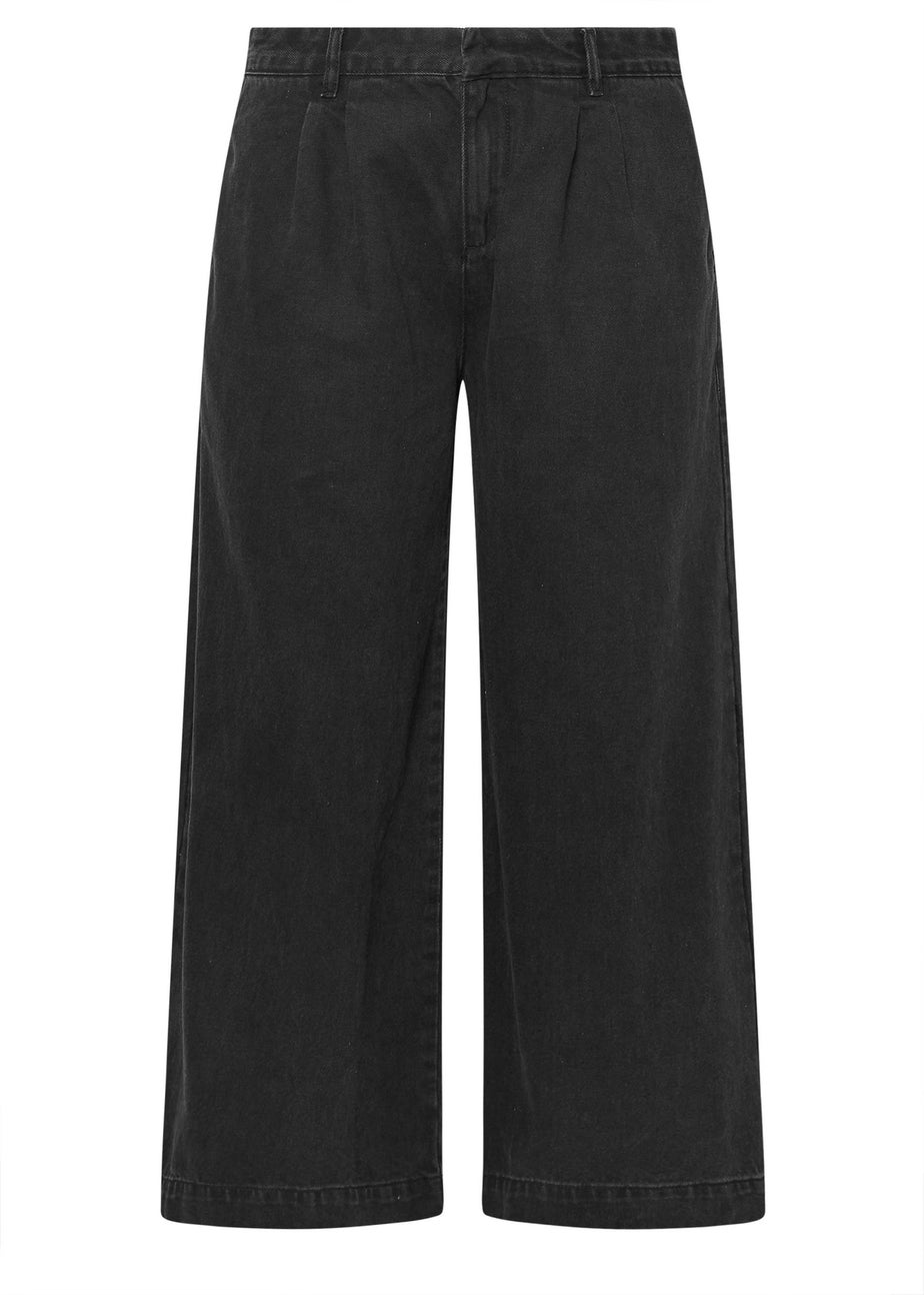 Yours Black Pleated Wide Leg Jeans