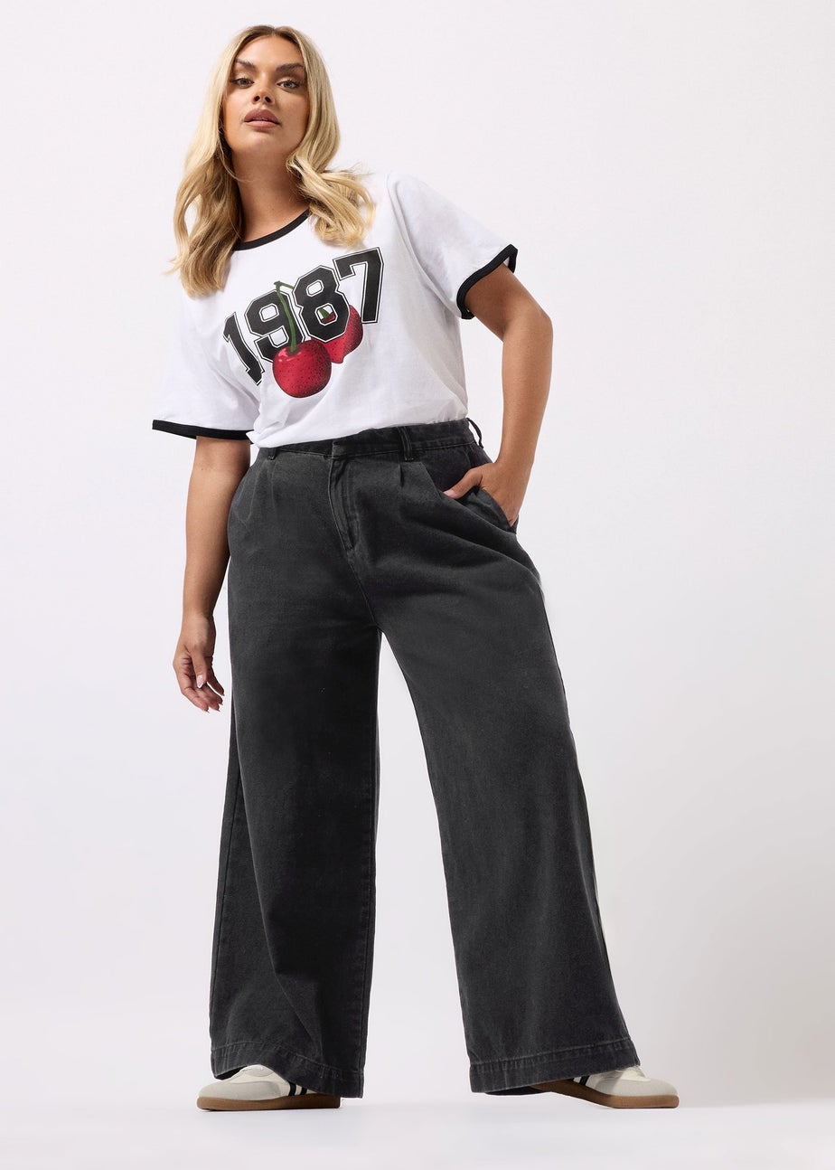 Yours Black Pleated Wide Leg Jeans