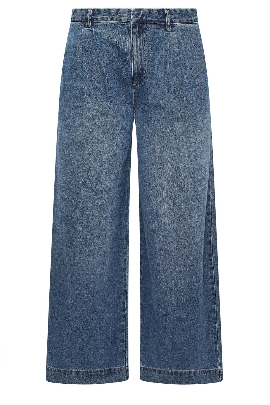 Yours Mid Blue Pleated Wide Leg Jeans