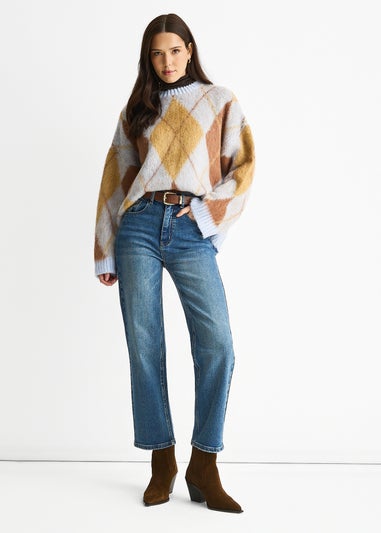 Gini London Denim Blue Mid Rise Straight Leg Jeans