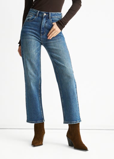 Gini London Denim Blue Mid Rise Straight Leg Jeans
