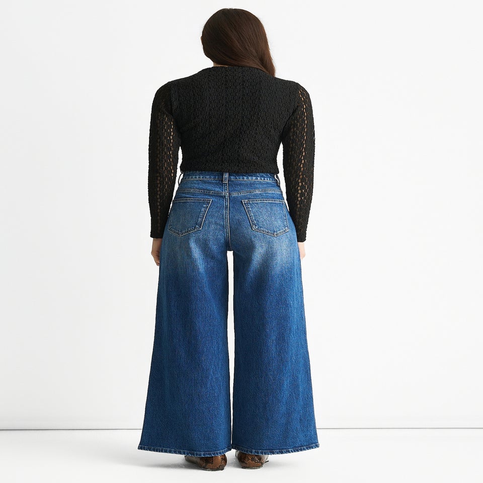 Gini London Denim Blue Mid Rise Wide Leg Jeans