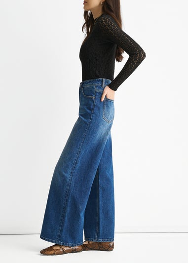 Gini London Denim Blue Mid Rise Wide Leg Jeans