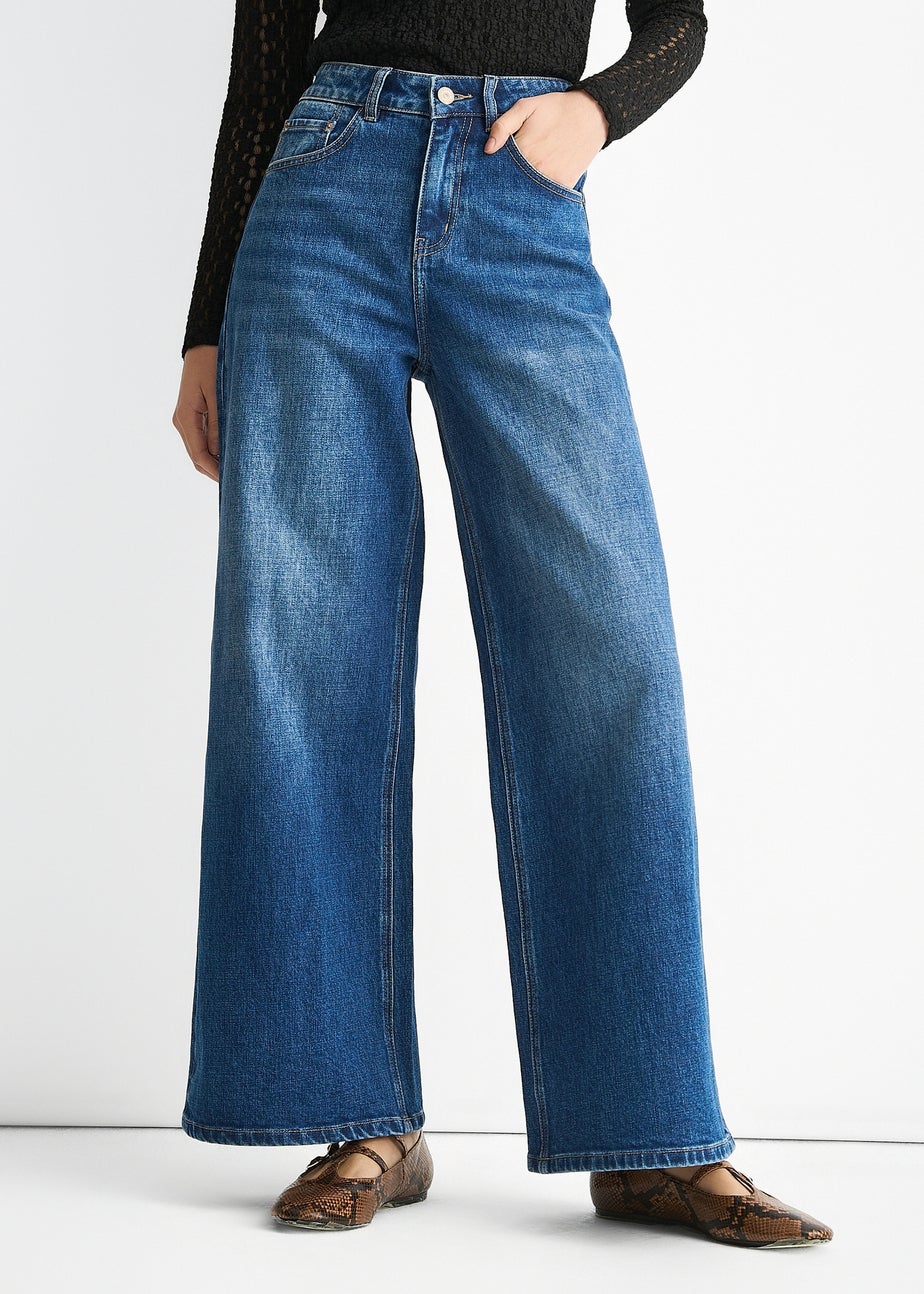 Gini London Denim Blue Mid Rise Wide Leg Jeans
