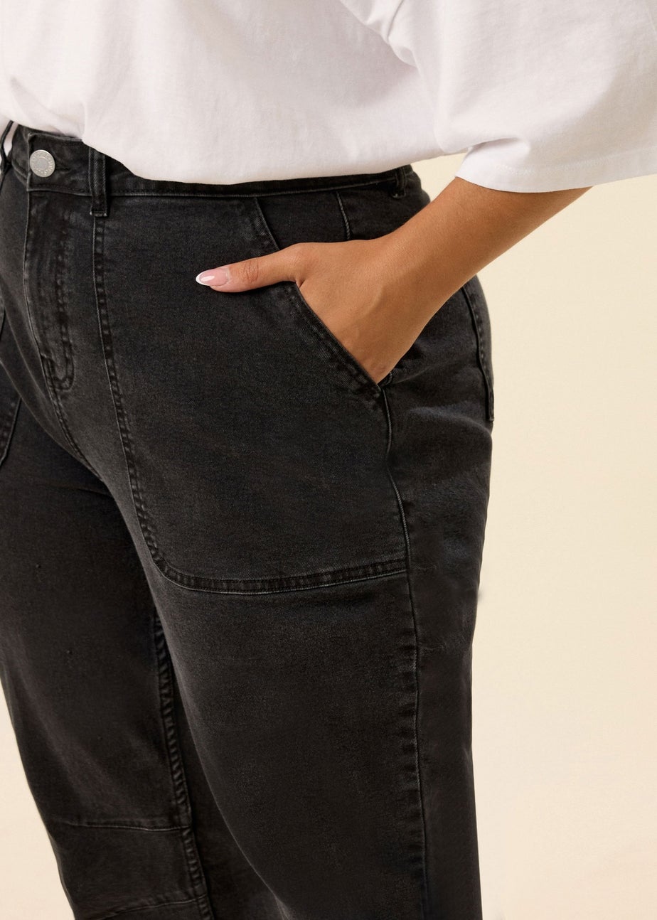 Yours Washed Black Slim Barrel Jeans