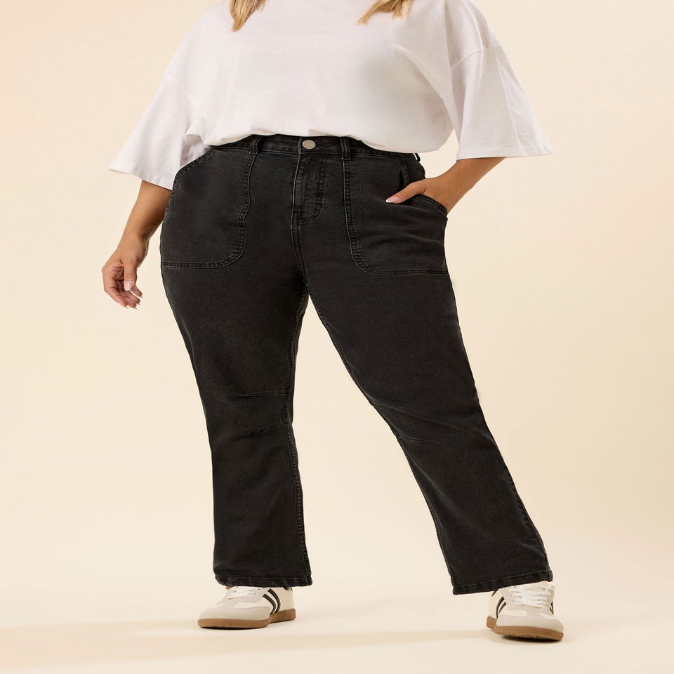 Yours Washed Black Slim Barrel Jeans