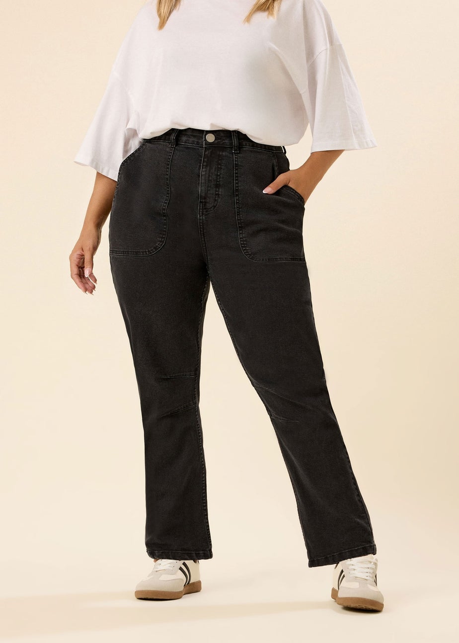 Yours Washed Black Slim Barrel Jeans