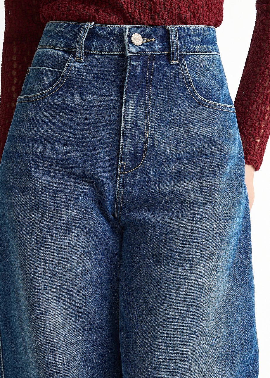 Gini London Denim Blue Mid Rise Barrel Leg Jeans