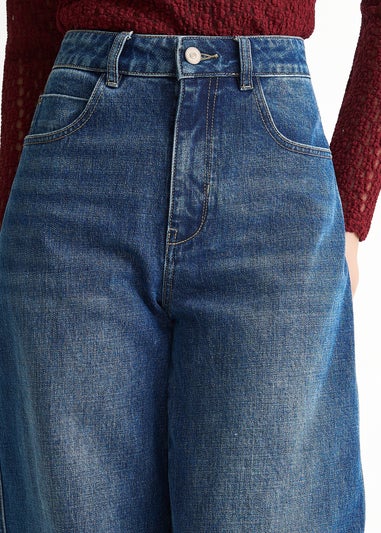 Gini London Denim Blue Mid Rise Barrel Leg Jeans