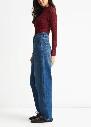 Gini London Denim Blue Mid Rise Barrel Leg Jeans