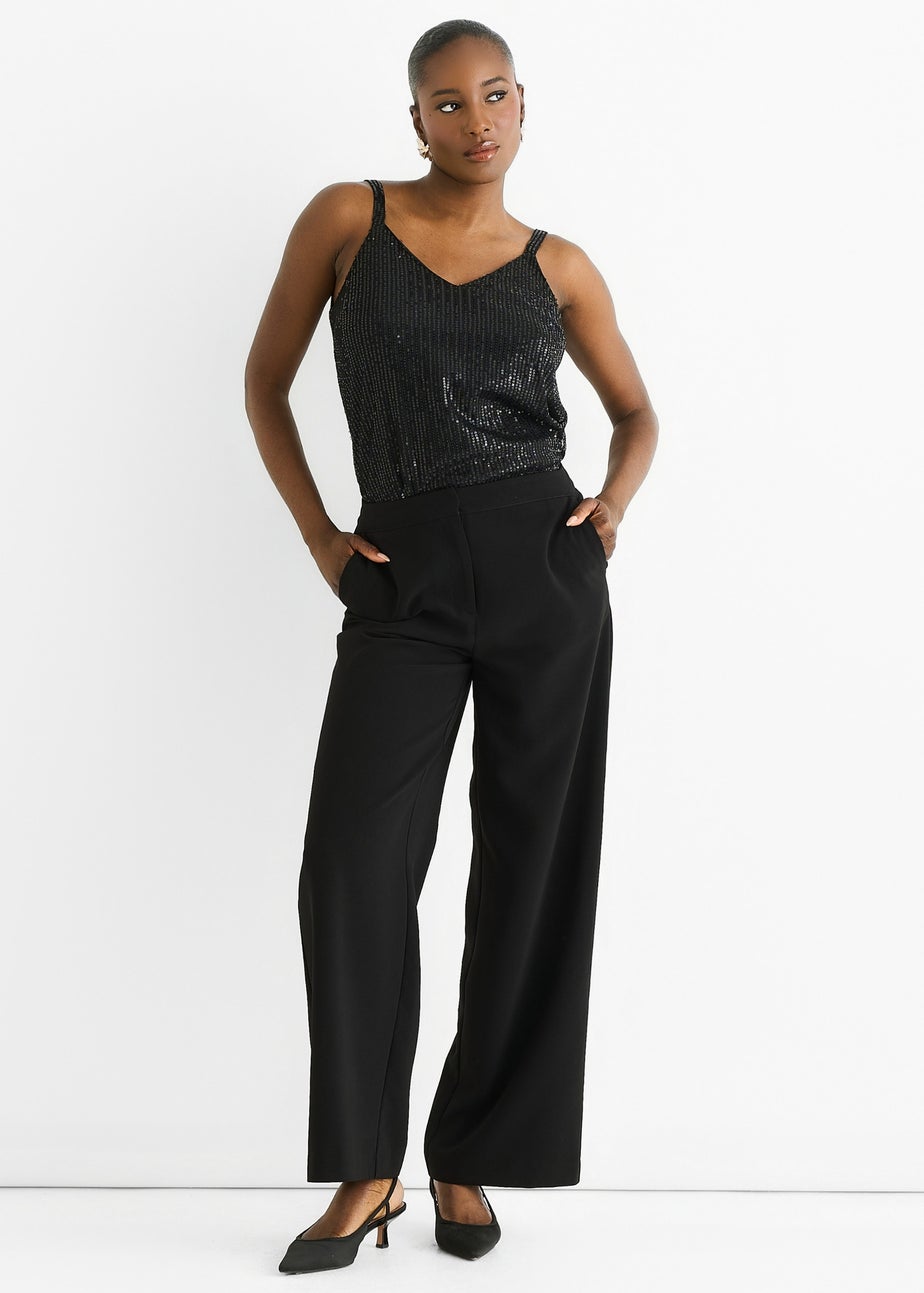 Gini London Black Wide Leg Tailoring Trousers