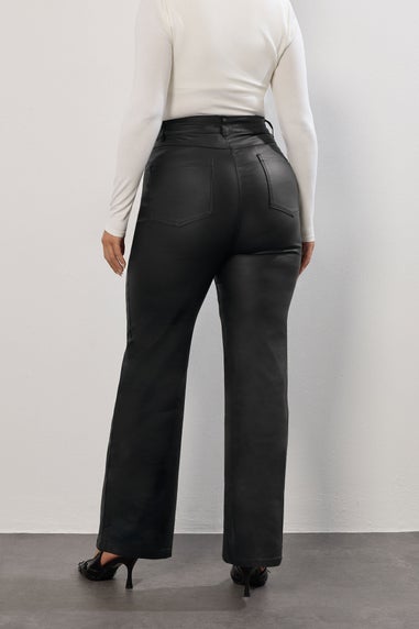 Yours Black Coated Wide Leg Trousers