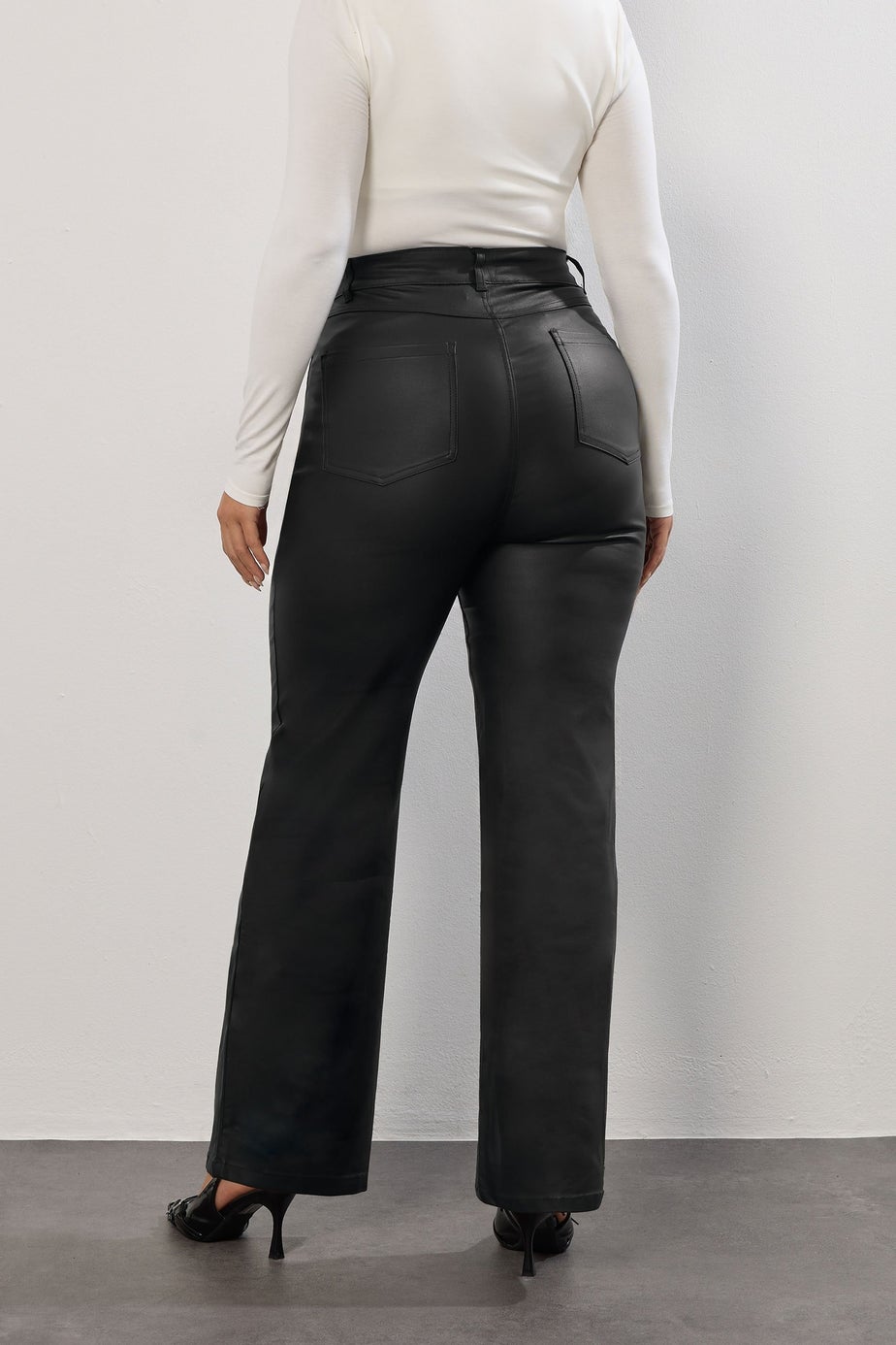 Yours Black Coated Wide Leg Trousers