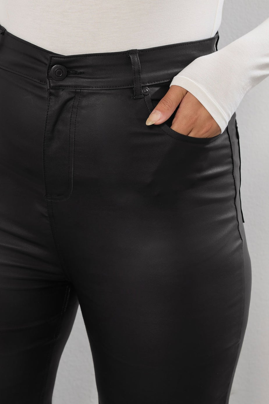 Yours Black Coated Wide Leg Trousers