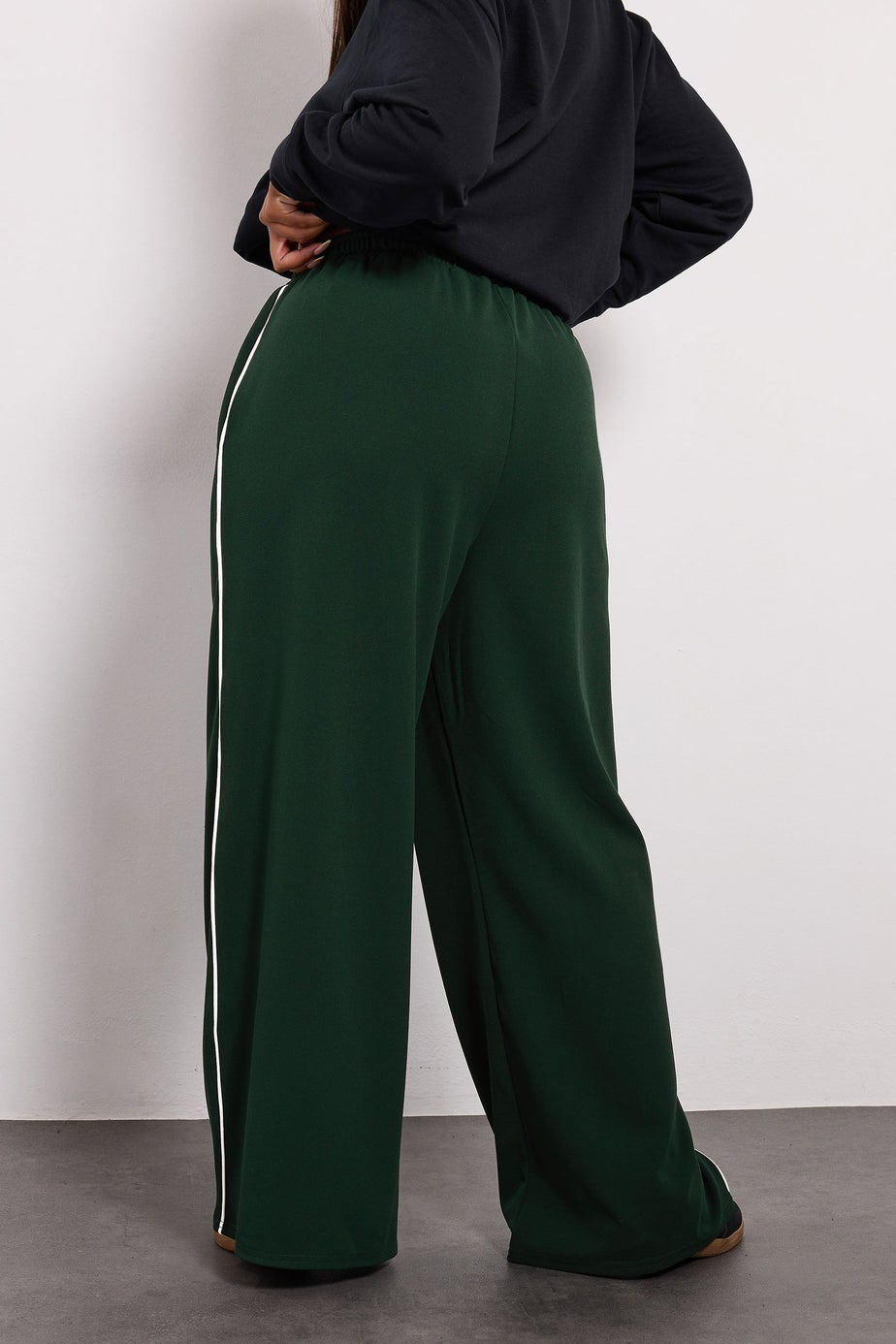 Yours Curve Forest Green Side Stripe Wide Leg Trousers