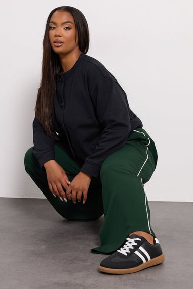 Yours Curve Forest Green Side Stripe Wide Leg Trousers