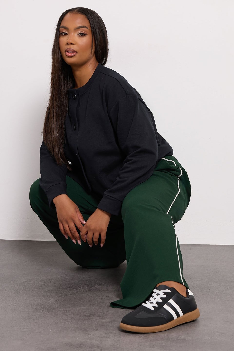 Yours Curve Forest Green Side Stripe Wide Leg Trousers