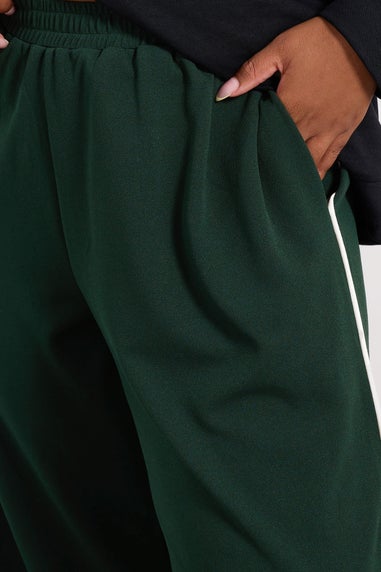 Yours Curve Forest Green Side Stripe Wide Leg Trousers