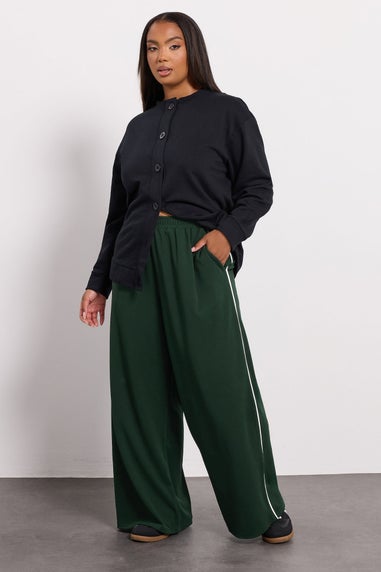 Yours Curve Forest Green Side Stripe Wide Leg Trousers