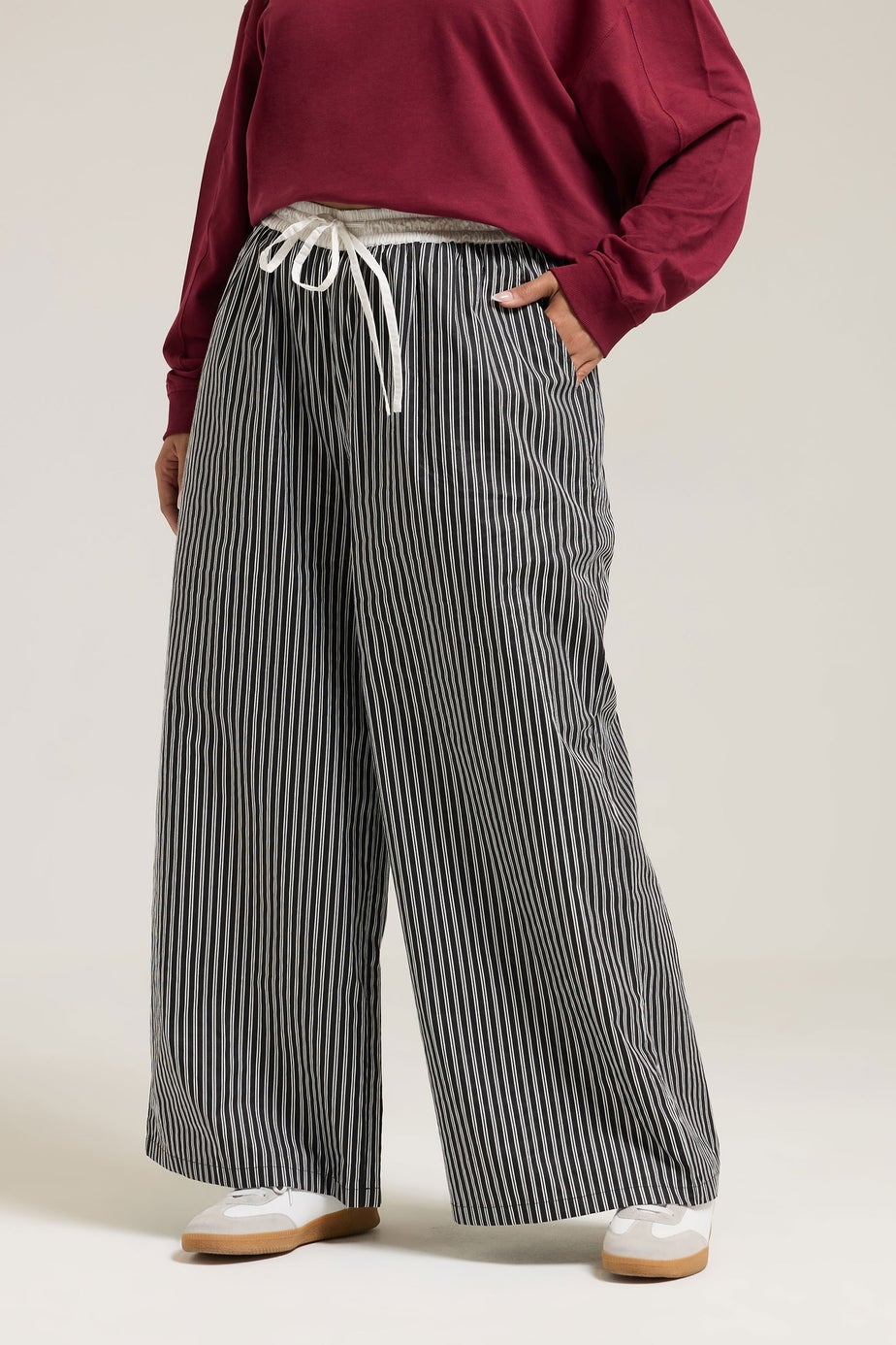 Yours Curve Black Stripe Wide Leg Trousers