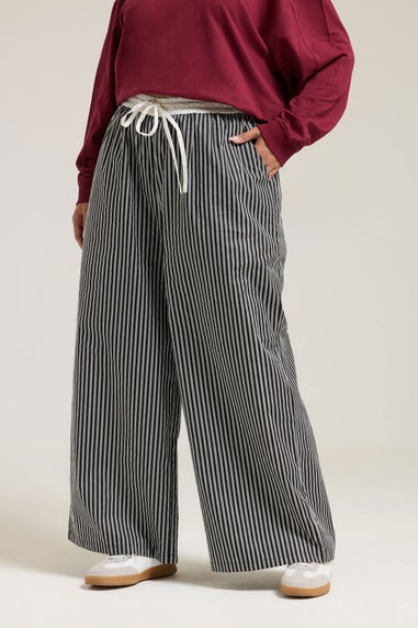 Yours Curve Black Stripe Wide Leg Trousers