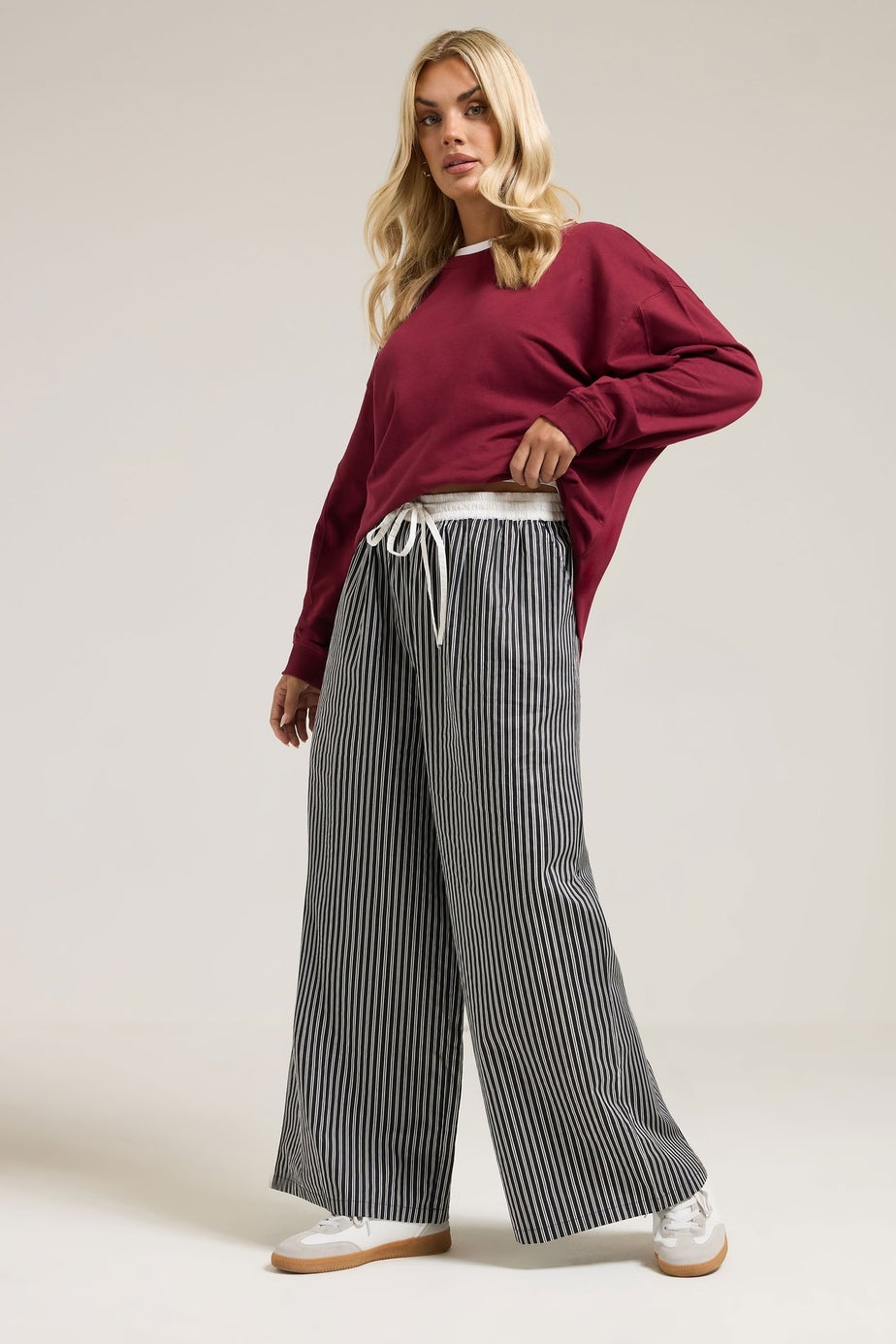 Yours Curve Black Stripe Wide Leg Trousers
