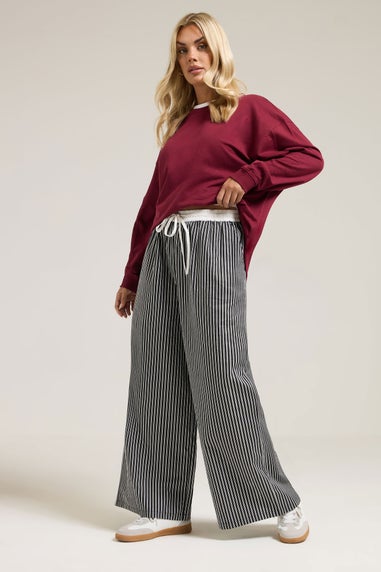 Yours Curve Black Stripe Wide Leg Trousers